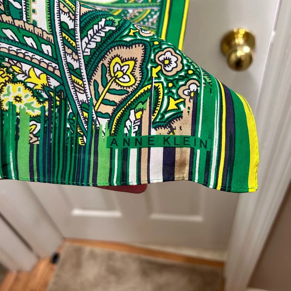 Anne Klein Green and Yellow Paisley Scarf 100% Silk - Picture 3 of 8